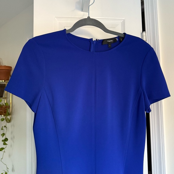 Theory Modern Short Sleeve Seamed Shift Fit and Flare Dress in Royal Blue - Picture 3 of 7
